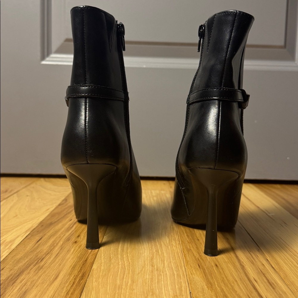 Steve Madden Carolina Ankle Boots Black Leather Pointed Toe Stiletto Heel Bootie - Picture 3 of 10
